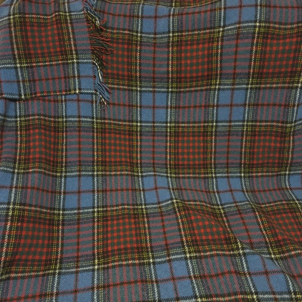 100% Wool Vintage Anderson Tartan Throw Blanket Travel Rug Bronte Tweed Blue Red